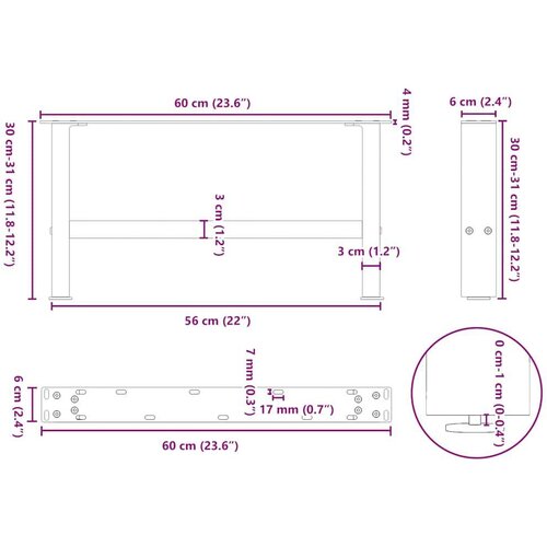  Noge stolića za kavu antracit 2 kom 60x(30-31) cm čelik Slike