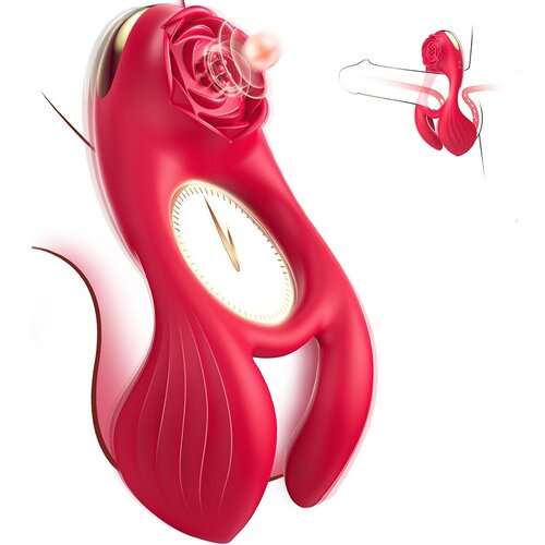 SuperLove Perfect Clitoris & Balls Vibrating Ring Red Cene