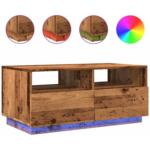  Stolić za kavu s LED svjetlima boja starog drva 90x49x40 cm Slike
