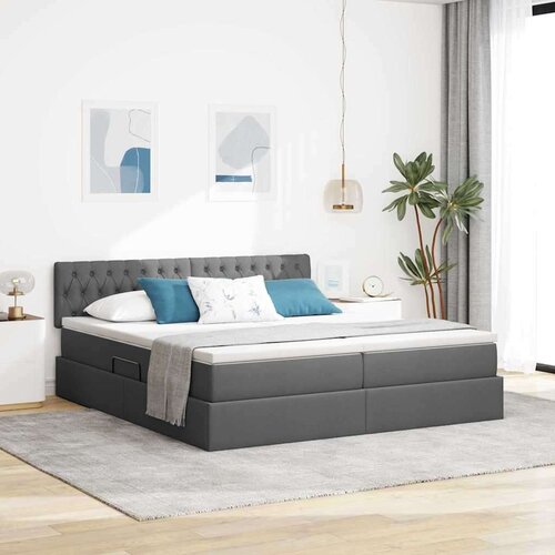  Krevet s od storage Tamno siva 180 x 200 cm Lažna koža - Tamno siva 180 x 200 cm Dizajn s jastučićima Cijene