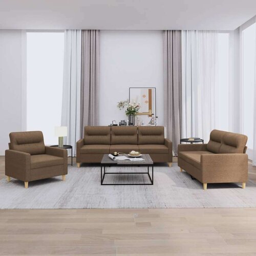  3-dijelni set sofa s jastucima smeđi od tkanine Cijene