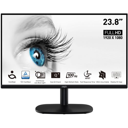  MONITOR MSI PRO 23.8" MP2412 1920 x 1080 (FHD), FreeSync, 100Hz, TUV Certified Eyesight Protection, 1ms, VGA, HDMI, Black Cijene