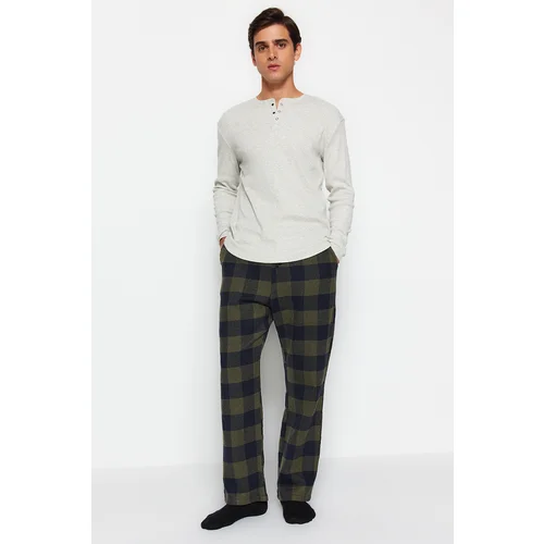 Trendyol Men's Khaki Comfortable Fit Plaid Weave Pajama Bottoms.