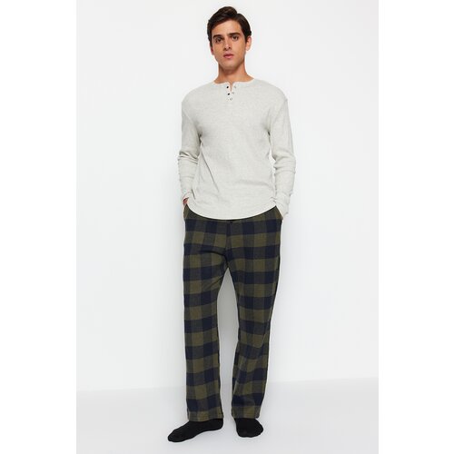 Trendyol Men&amp;#039;s Khaki Comfortable Fit Plaid Weave Pajama Bottoms. Slike