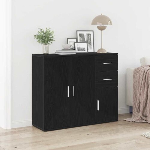 vidaXL Komoda črna hrast 91x29,5x75 cm inženirski les Cene