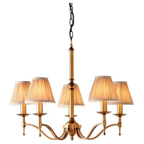 Endon 63627 - Luster na lancu STANFORD 5xE14/40W/230V mesing/bež Slike