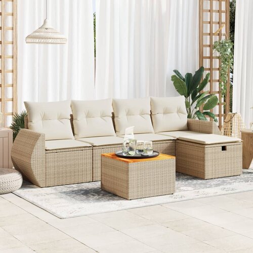 VidaXL 6-dijelni set vrtnih sofa s jastucima bež od poliratana Slike