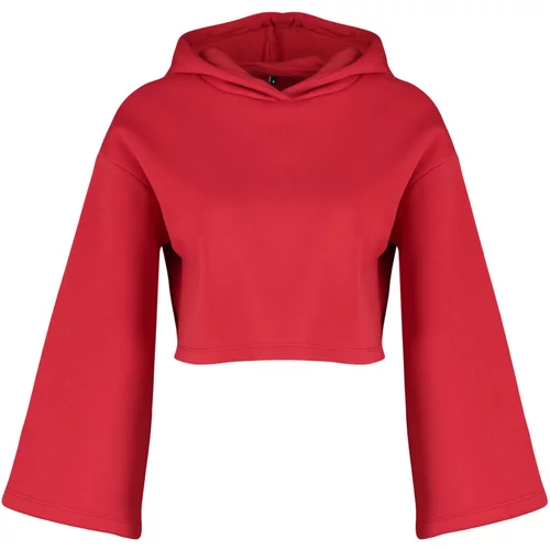 Trendyol Red Thick Fleece Inner Comfort Fit Crop Spanish Sleeve Hooded Knitted Sweatshirt