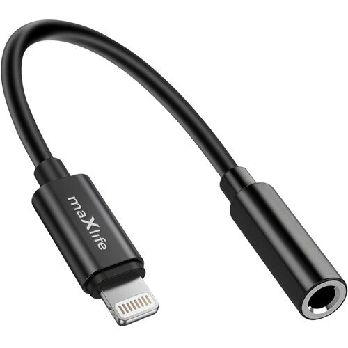 Maxlife Avdio adapter Jack 3.5mm ženski na Lightning mo&scaron;ki, kompakten, 13.5cm, Črna, (5000276922) Cene