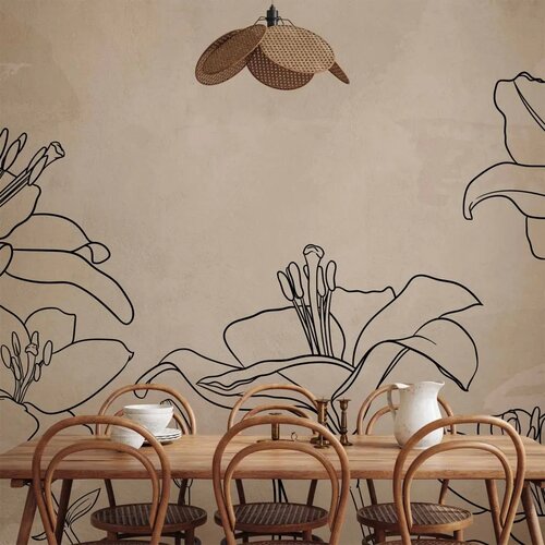  Foto tapeta - Sketch of nature - minimalist lineart with lily flowers on a beige background 450x315 Cene
