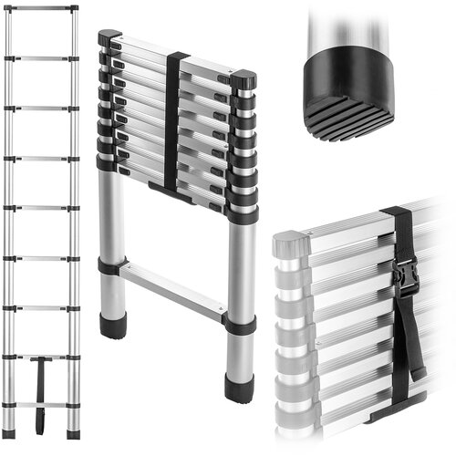 KADAX aluminijasta teleskopska gospodinjska lestev, raztegljiva, zložljiva, 9 stopnic, 125 kg, (5000346191) Cene