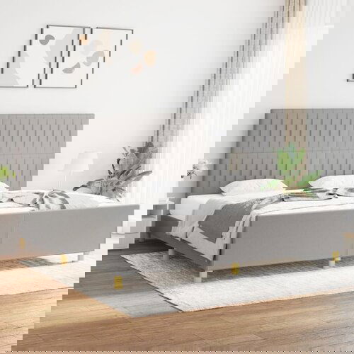 The Living Store Posteljni okvir z vzglavjem svetlo siv 200x200 cm blago - Posteljni Okvir Z Vzglavjem, (21523876) Slike