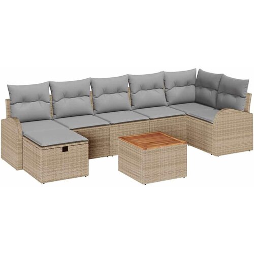 vidaXL Vrtna sedežna garnitura z blazino 8 pcs Bež Poly ratan, (5000144524) Cene