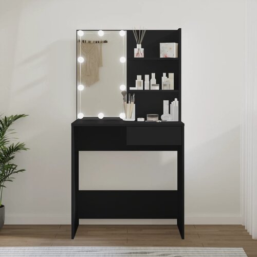 vidaXL Toaletna mizica z LED lučkami črna 74,5x40x141 cm Cene