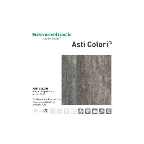 Semmelrock ASTI COLORI 60X30X5 SME&amp;Auml;E SIVO PRO&amp;Aring;ARANA -7415 Slike