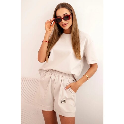 Kesi Włoski Women&amp;#039;s punto set with short sleeves and loose shorts beige Slike