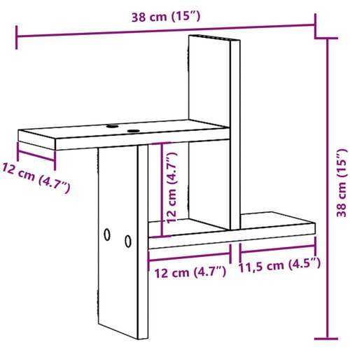 VidaXL Zidne police 2 kom siva boja betona 38x12x38 cm od iverice Slike