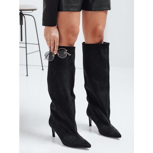 DStreet kozaki damskie z szeroką cholewką zamszowe czarne Slike