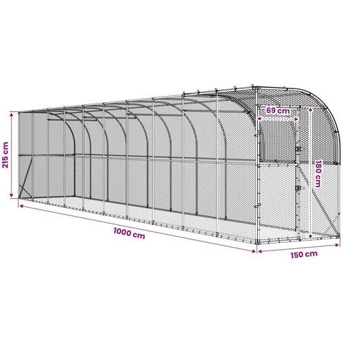  Kavez za piletinu uz zid Srebrna 1000 x 150 x 215 cm Slike