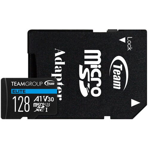Team Group micro sdxc 128GB elite, uhs-i U3 V30 A1, 100/50MB/s +sd adapter TEAUSDX128GIV30A103 Slike