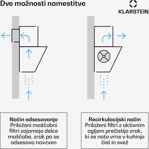 Klarstein SleekAir po&amp;scaron;evna napa | Način odvajanja zraka in kroženja zraka | Eleganten dizajn | 720 m&amp;sup3;/h | 90 cm Slike