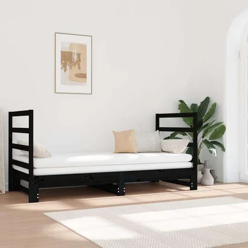  Izvlečna dnevna postelja črna 2x(90x190) cm trdna borovina, (20723369)