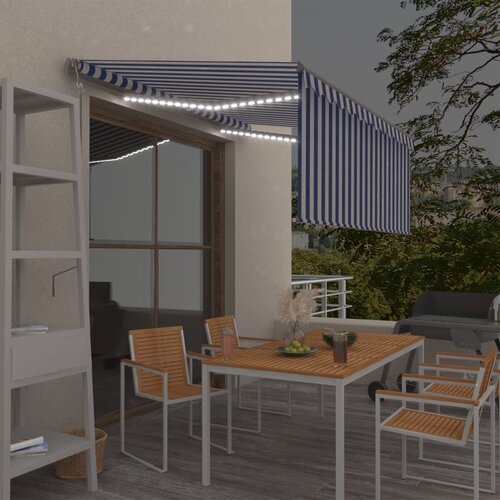 vidaXL Avtomatska tenda s senčilom LED + senzor 3x2,5 m modra in bela Cene