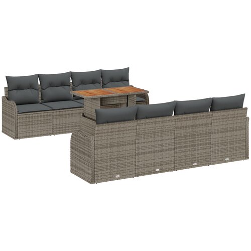 vidaXL 9-dijelna vrtna garnitura s jastučićima, siva poli ratan akacija, 2-sjedalo vrtna sofa s jastučićima, siva poli ratan Cijene