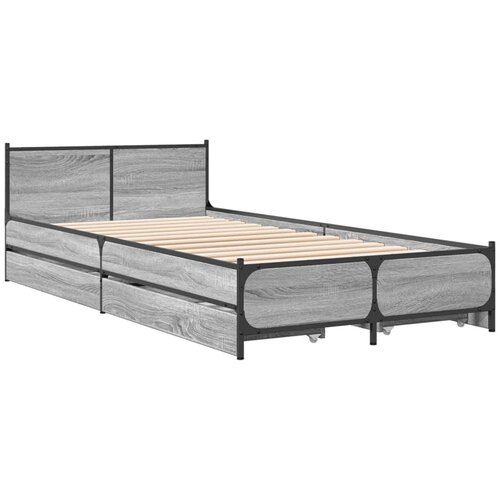 VidaXL Posteljni okvir s predali siva sonoma 75x190 cm inženirski les, (21128338) Slike