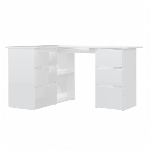 Maison Chic Kotna Pisalna miza - pisarni&amp;scaron;ka miza - Računalni&amp;scaron;ka miza visok sijaj bela 145x100x76 cm iverna plo&amp;scaron;ča, (21785316) Slike