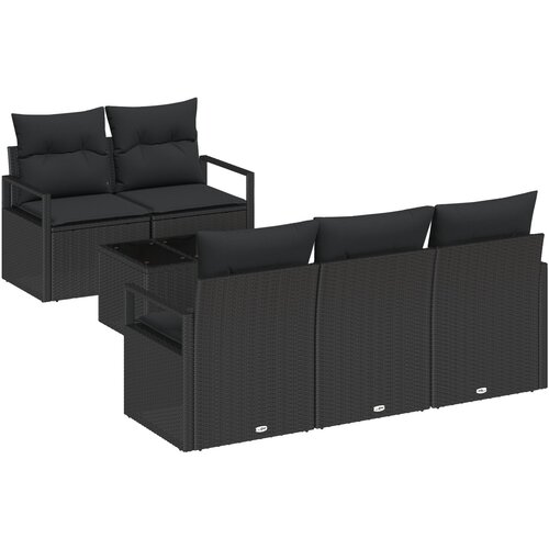 VidaXL 6-delni vrtni set sofa z blazinami črna poli ratan, 2-sedežna vrtna sofa z blazinami črna poli ratan Slike