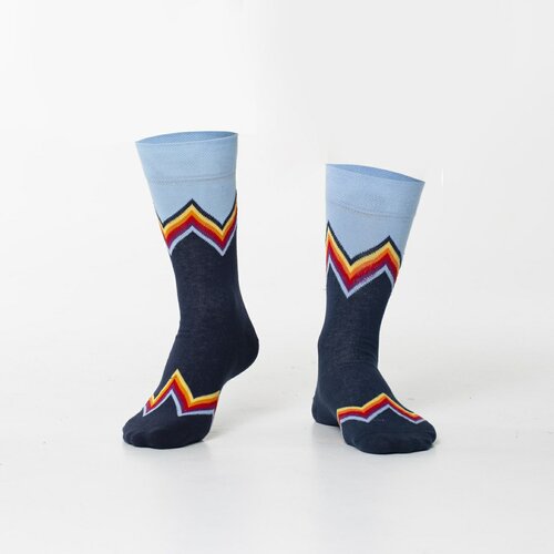 Fasardi Men's navy blue socks with colorful zigzags Slike