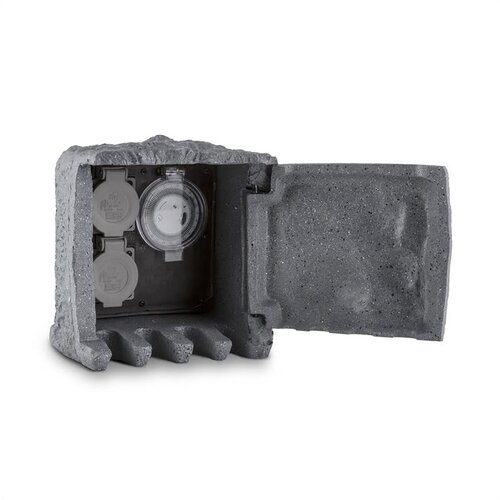 Waldbeck Timer Rock, vrtna utičnica, 2-ki razdjelnik, 5 m, timer, skala, Siva Slike