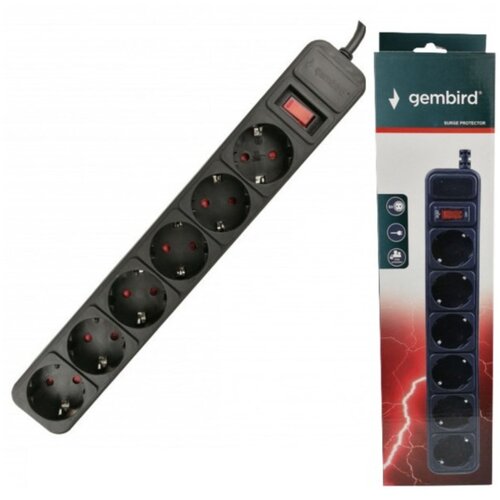 Gembird SPG6-B-15 (3G1.0) ** produzni kabl sa zastitom 6 uticnica (3x1.0mm) 4.5m black(599) Slike