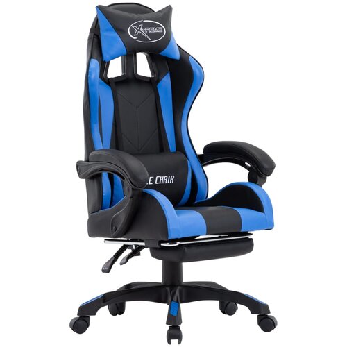 VidaXL Racing stol z oporo za noge modro in črno umetno usnje Slike