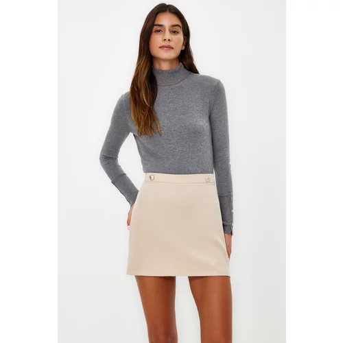 Trendyol Beige Mini Woven Button Detailed Skirt