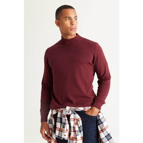 AC&Co / Altınyıldız Classics Men's Burgundy Standard Fit Normal Cut Half Turtleneck Knitwear Sweater Slike