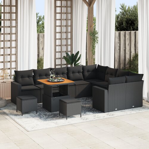 vidaXL 12-delni vrtni kavč set z blazinami Črna Poli ratan Acacia, 3-delni vrtni jedilni set z blazinami Črna Poli ratan Acacia Cene