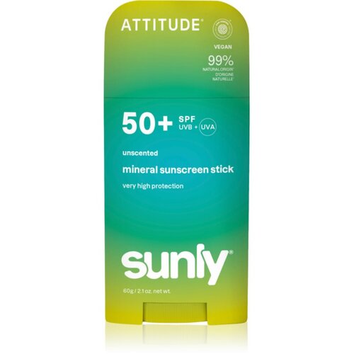 Attitude Sunly Mineral Sunscreen Stick SPF 50+ mineralna za&amp;scaron;čitna krema za obraz in telo v paličici brez di&amp;scaron;av 60 g Slike