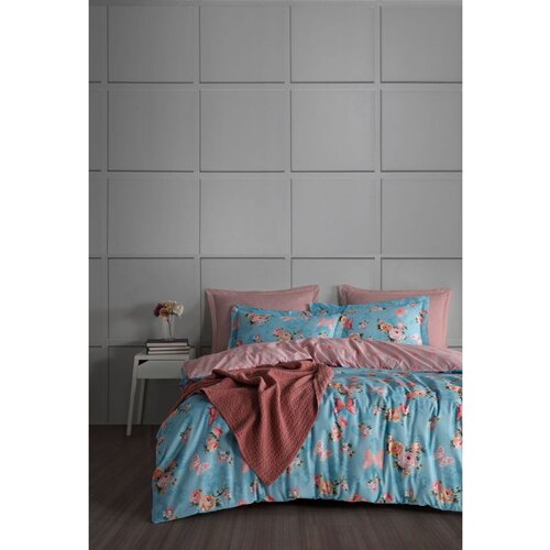 Flower Blue PowderWhite Ranforce Super King Quilt Cover Set (EU) (IT) Cene