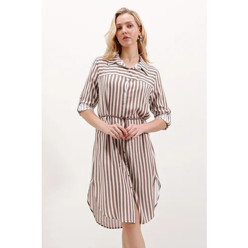 Bigdart 5629 Striped Belted Dress - Mink