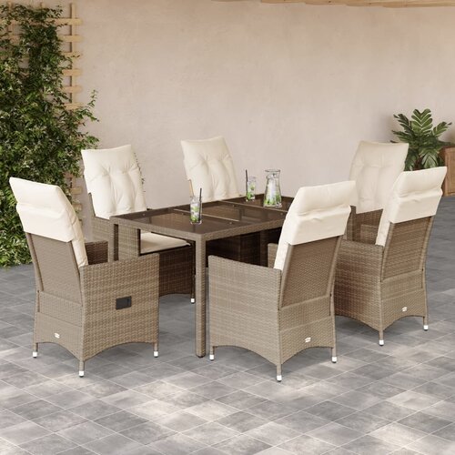  7-dijelni vrtni blagovaonski set od poliratana s jastucima bež 150 x 90 x 75 cm Cijene