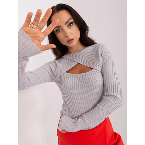 Fashion Hunters Light grey ribbed knit sweater