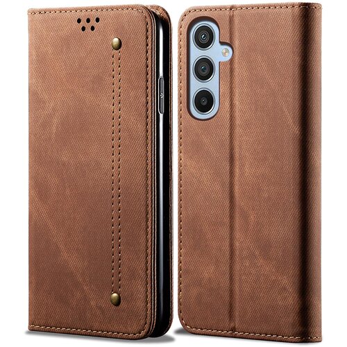 INORCO Za Samsung Galaxy M14 Telefon Ovitek Jeans Tkanina Tekstura Stojalo Flip Shell PU usnjena denarnica, (22036233) Slike