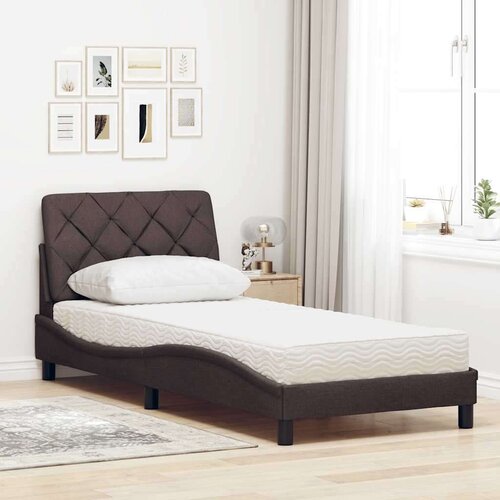 VidaXL Krevet s madracem tamnosmeđi 90 x 190 cm od tkanine Slike