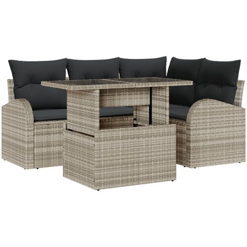 vidaXL 5-delna vrtna sofa garnitura z blazinami svetlo sivi poli rattan Cene