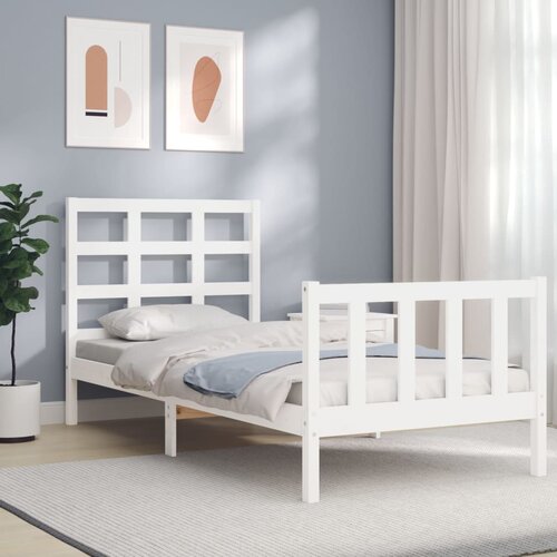 VidaXL Posteljni okvir z vzglavjem bel 90x190 cm trden les Slike
