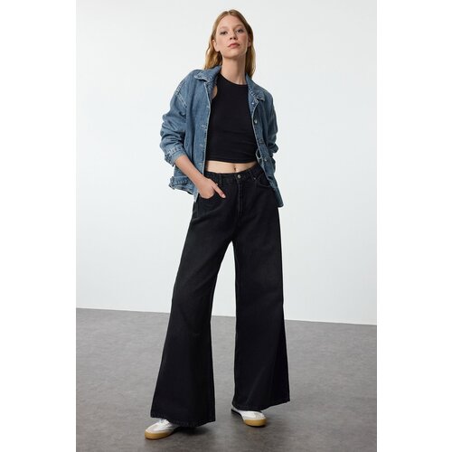 Trendyol Black Elastic Waist High Waist Extra Wide Leg Jeans Slike