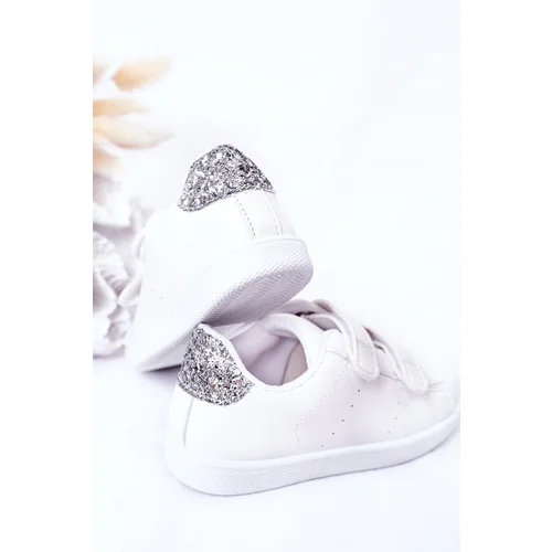 FR1 Children's Sneakers With Velcro White-Silver Cute Girl