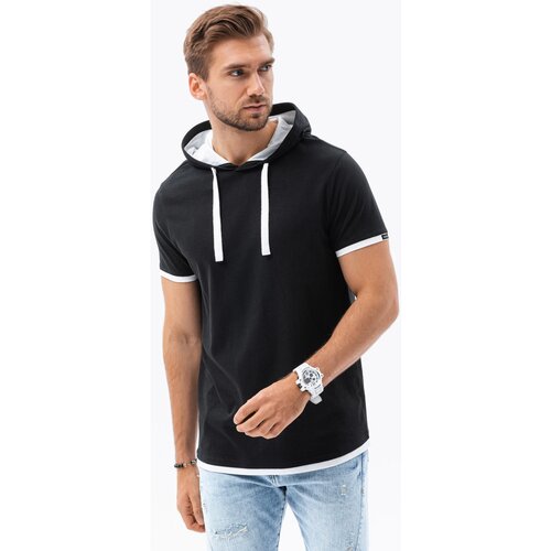 Ombre majice s kratkimi rokavi mo&amp;scaron;ka majica s kapuco (S1376BLACK) pisana Slike